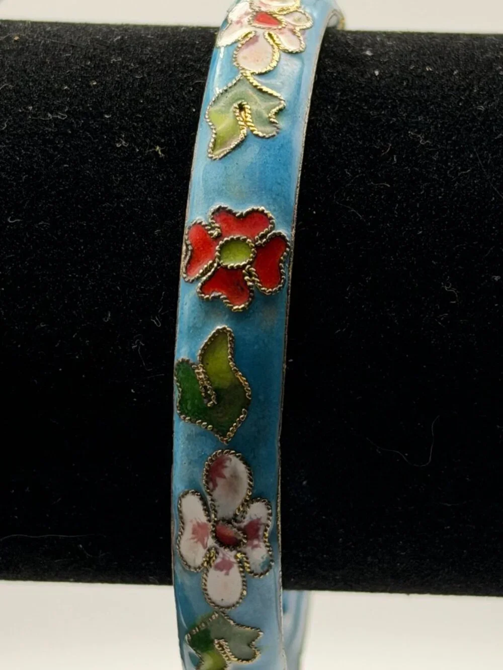 VTG Cloisonné Bracelet Bangle Cobalt Blue Enamel Gold Floral Hinged 3